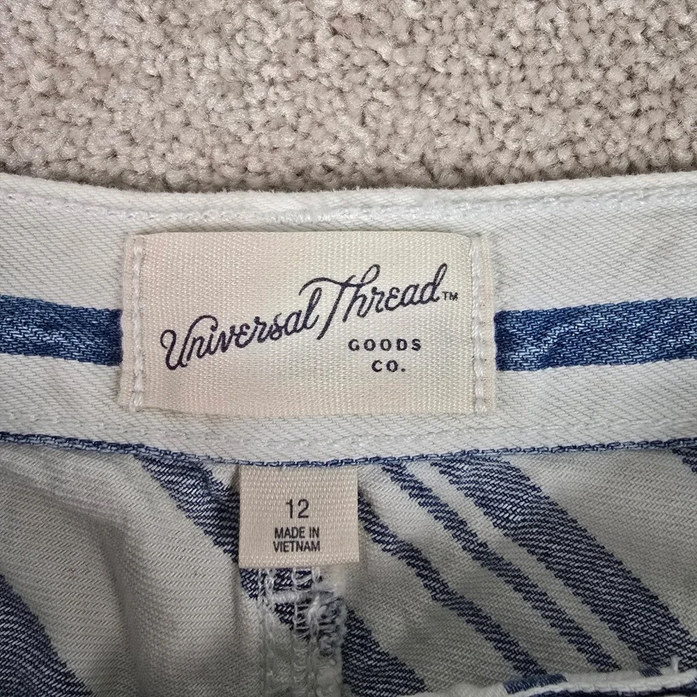 Universal Thread Blue White Diagonal Stripe Denim Mini Skirt‎ Womens 12 A-Line